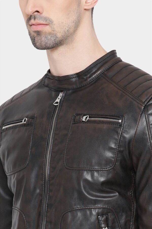 croc. style shoulder padded leather jacket 3