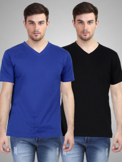 Combo of 2 (Royal-blue & Black) Men’s premium half-sleeves V-neck T-Shirts
