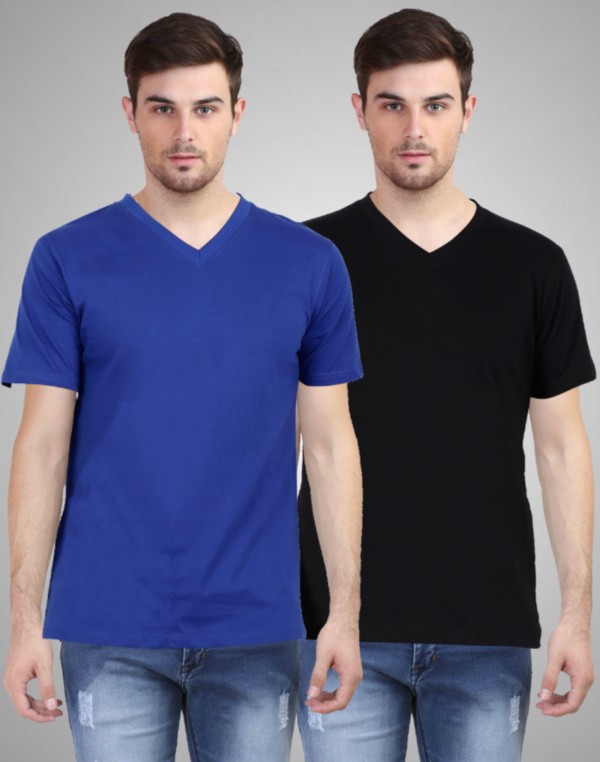 Combo of 2 (Royal-blue & Black) Men's premium half-sleeves V-neck T-Shirts 3