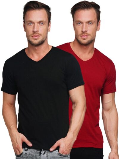 Combo of 2 (Black & Red) Men’s premium half-sleeves v-neck T-Shirts