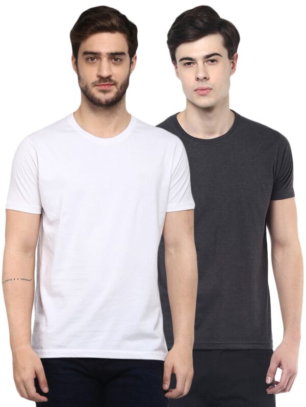 Combo of 2 (White & Charcoal-melange) Men's Premium T-Shirts 3
