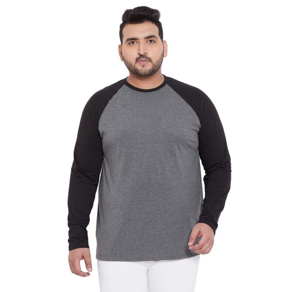 Men's charcoal-melange plus-size raglan full-sleeves t-shirt 3
