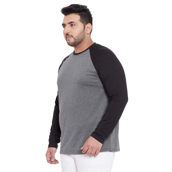 Men's charcoal-melange plus-size raglan full-sleeves t-shirt 4